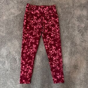 Victoria's Secret Burgundy Leggings with Pink Floral - Woman’s Size 10 7/8 L
